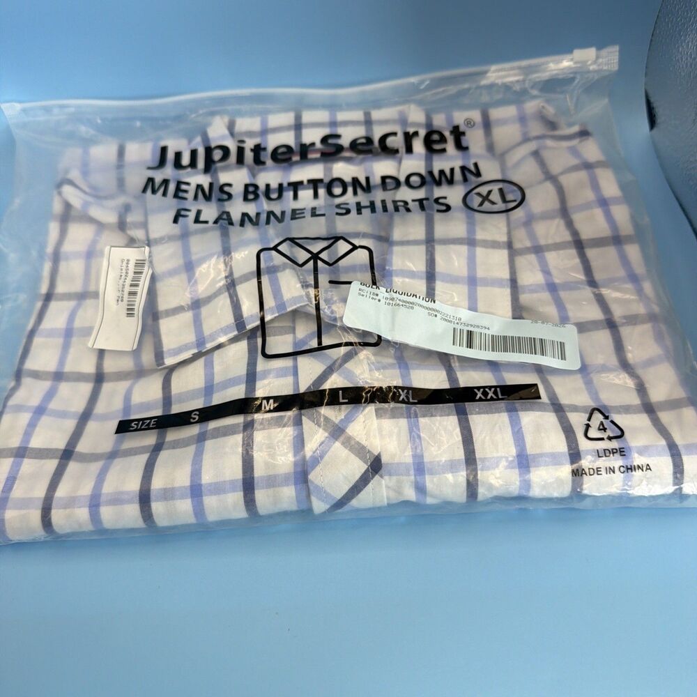 Jupiter Secret Mens XL Blue Check Button Up Casual Work Shirt W/pocket